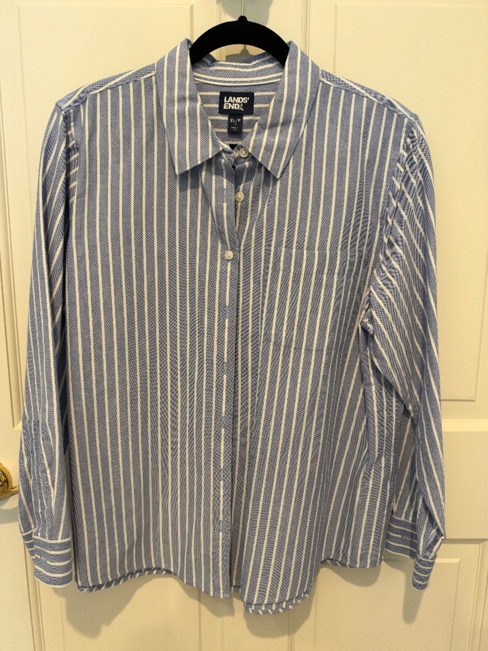 Lands’ End Blue Striped Button-Front Shirt | XL Petite